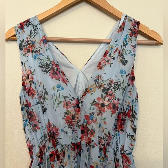 Likely floral V neck handkerchief hem sleeveless boho feminine midi dress - Picture 9 of 14